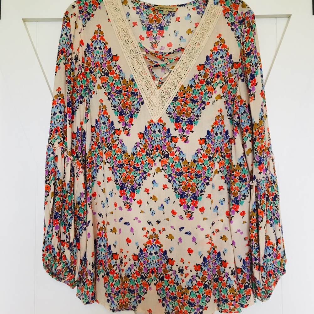 Democracy long ruffled sleeve flower print shirt